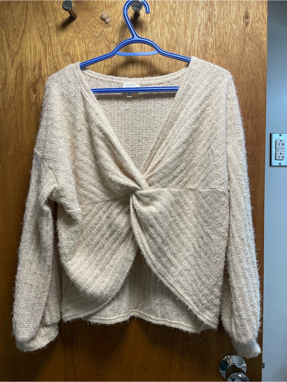 Women's Cream Twist-Front V-Neck Sweater